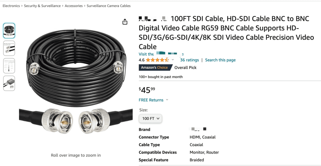 100ft 30meter SDI Cable